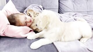 Cute baby with dog.