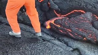 Collecting lava samples!