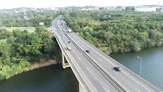Before and after a river in the city of Lajeado/RS, Brazil reaches a level of 30 meters, flooding the entire region this week
