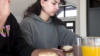 ❤️Love how his eyes close in despair when she puts down her burger after the first bite