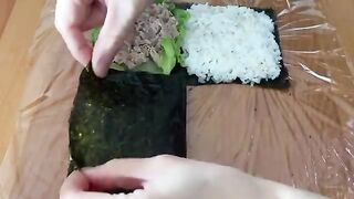Folded Kimbap  Sushi Sandwich, Onigirazu  Easy Bento Box Lunch Ideas  Ticktock Wrap Hack  紫菜包饭
