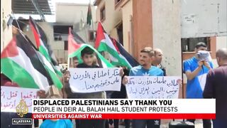 Palestinians thank US protesters for supporting Gaza cause.