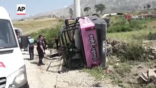 A dozen Britons among injured after two vehicles collide in southern Turkey.