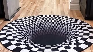 Dogs funny reaction to entering optical illusion rug