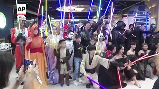 Star Wars characters entertain travelers in Sunghan Airport, Taiwan to celebrate Star Wars day.