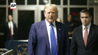 Trump arrives at courthouse, clarifies gag order won't stop him from testifying.