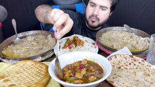 ASMR; Eating Special Spicy Desi Chicken Karahi+Fried Rice+White Chicken+Naan+Achari Paratha Mukbang