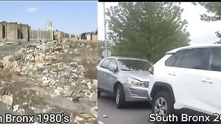 Footage of the Bronx (NYC) in 1982 lined up with current footage of the same locations in 2024