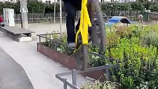 Let's see how this cyclist is riding a bicycle Let's see how this cyclist is riding a bicycle