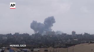 Smoke plumes visible in direction of Rafah in Gaza Strip.