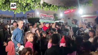 Celebrations outside Al Aqsa Hospital in Deir al-Balah after Hamas accepts cease-fire proposal.