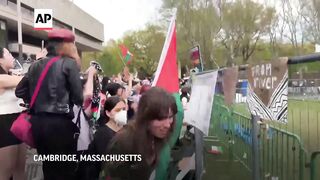 Pro-Palestinian protesters knock down barrier at MIT