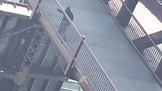 Pedestrian stuck on bascule bridge.