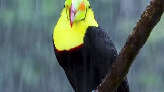 Tucano tomado banho de chuva