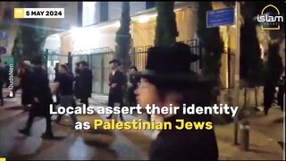 Jews in Mea Shearim wave Palestinian flags at Israeli occupation forces