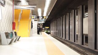 Subway train arriving at an underground station - adalinetv