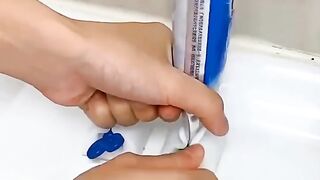 I've seen several ways to get the last of the toothpaste out but this tops them all