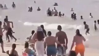 Police get assistance from THE WHOLE BEACH.  Police get help from citizens in making an arrest.