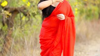 Cute Indian girl in red saree