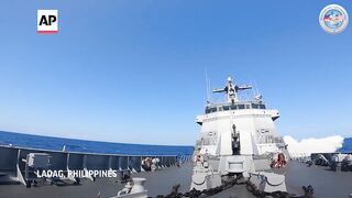 US and Philippine forces sink mock ship during drills in disputed South China Sea.