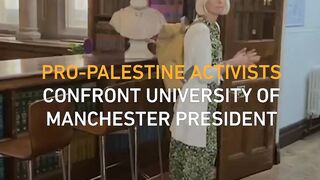 Pro-Palestine activists confront the President of the University of Manchester
