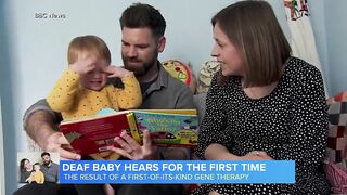 Gene therapy breakthrough helps deaf baby hear for the first time.