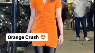 No make up pure beauty Urvashi Rautela being the cutest in Orange dress