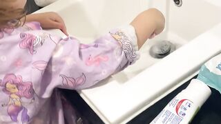 Her diva *sigh* as she prepares to brush her ~3 teeth made me lose it