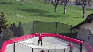 Reaching for the clouds on the trampoline! ????????