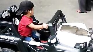Son with mini car