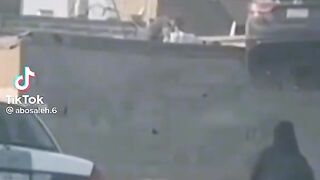 Funny Arabic woman drive a new car and park at home terset