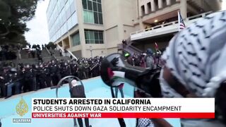 Police shut down Gaza solidarity encampment at the University of California, Irvine.