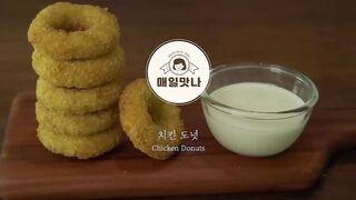 Chicken Donuts with Chesse Garlic Sauce.