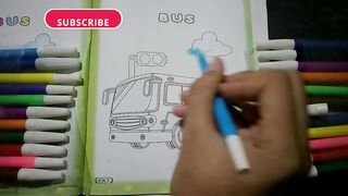 FUN CHILD DRAWING SHCOOL BUS IN HOME