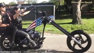Beautiful Brunette  on Motorcycles