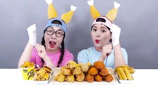 Ayam Goreng Bola Keju Besar Mukbang DONA