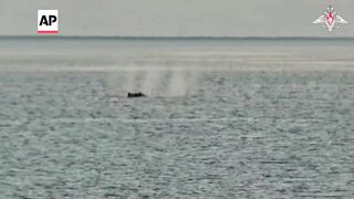 Russia shows footage of its forces destroying six sea drones in Black Sea.