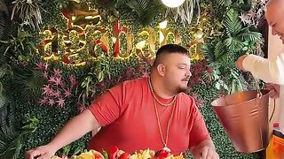 The man eating more