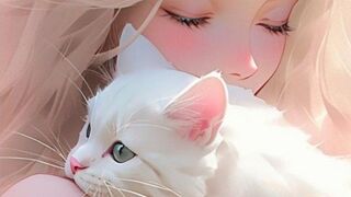 Cute cat and cute beautiful girl