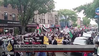 NYPD break up Palestine solidarity march and arrest several protesters.