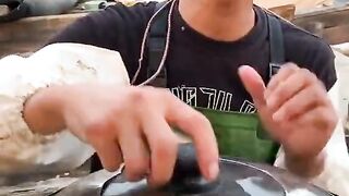 The man eating occupas, crab etc
