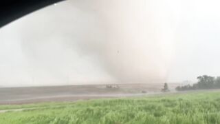 INSANE TORNADO PIPE intercept with windmills toppled near Greenfield, Iowa!
