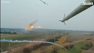 Ukrainian helicopters destroy Russian military positions with a rain of missiles