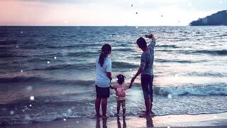HD Family standing on Beach Video_Background - No Text - No Sound @OneMinuteVideo.