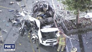 Toyota SUV explodes in a Los Angeles shopping plaza parking lot