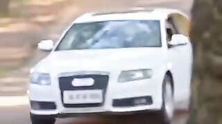 Husband trying to stop the car