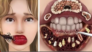 Asmr remove parasites from mouth animation video