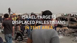 Palestinians inspect damage after Israeli air strikes hit tent area in Rafah