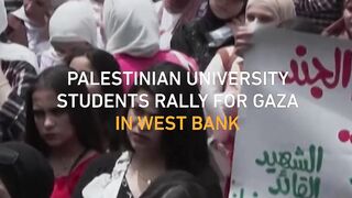 Palestinian students rally for Gaza at West Bank's Birzeit University