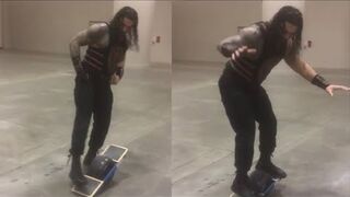 Roman Reigns TRIES OUT HoverBoard Backstage